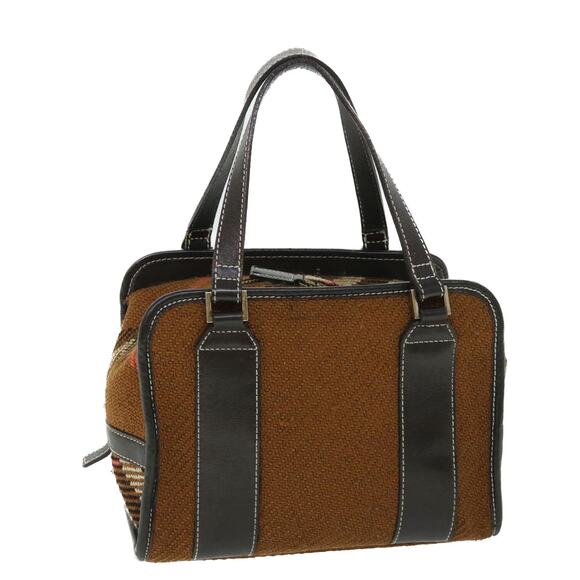 Burberry Blue Label Hand Bag Wool Leather Brown - Picture 1 of 16
